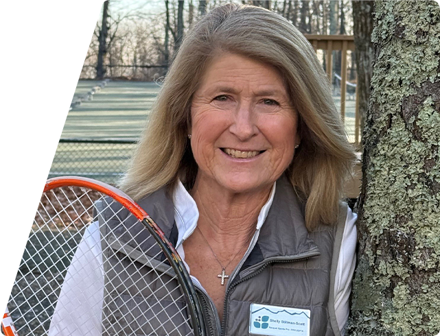 Shelly Stillman-Scott with tennis racquet